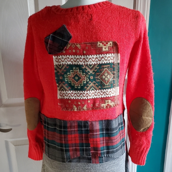 Handmade upcycled lagenlook sweater tartan plaid dress OOAK Small-Large - Picture 2 of 12